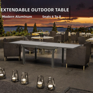 Table de salle à manger extérieure moderne, extensible, légère et durable en aluminium avec plateau extensible pour 6/8 personnes, usage hôtelier - Product Image 2