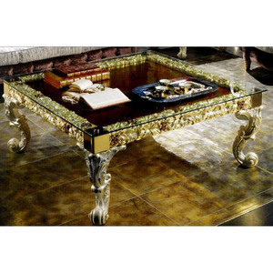 Table d'appoint centrale de style <span class=keywords><strong>baroque</strong></span> classique européen, sculptée à la main, avec accents dorés, table d'appoint en bois de luxe avec feuille d'<span class=keywords><strong>or</strong></span> - Product Image 2