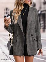 Costume de bureau décontracté pour femme, printemps 2026, à carreaux pied-de-poule, entièrement doublé, avec revers boutonné et poches