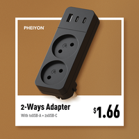 Adaptateur de prise russe avec 2 prises, 1 port USB, 2 ports USB-C, sortie 5V 2.4A, courant nominal 10A, prise compacte non mise à la terre