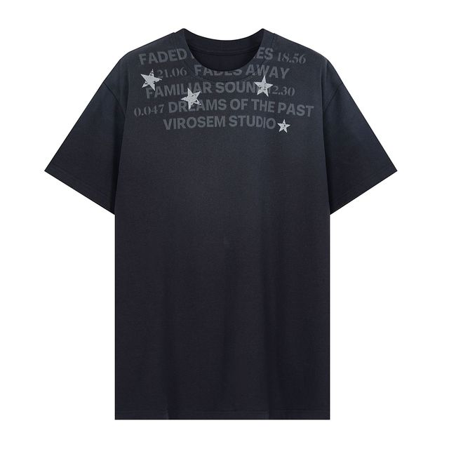 High Quality Custom Streetwear Brand Letter Wash Old Design Round Neck Slim Fit 260 Grams Short Sleeve Flannel T-shirt