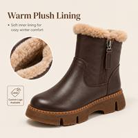 Bottes de neige chaudes en cuir véritable pour filles, à semelle épaisse, avec double fermeture éclair latérale dissimulée, pour l'hiver et l'automne