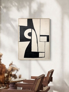 Peinture à l'huile contemporaine minimaliste faite à la main <span class=keywords><strong>en</strong></span> noir et blanc sur toile avec cadre - Art mural pour salon - Product Image 3