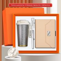 Coffret Cadeau d'Affaires Personnalisé 4-en-1 : Tasse à Café en Céramique, Carnet A5, Stylo, Clé USB – Boîte Promotionnelle d'Entreprise à Double Paroi