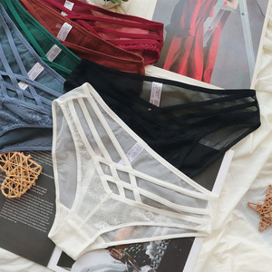 Lencería Sexy de Encaje para Mujer, con Tirantes, Hueca, de Cintura Baja, Transparente, de Malla, Tipo Triángulo - Product Image 4