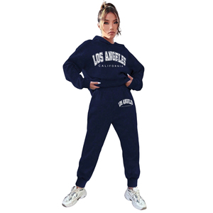 Ensemble de vêtements chauds pour adolescentes, style rétro classique, bleu royal, sweat-shirt à capuche à motifs lettres et pantalon de jogging - Product Image 4