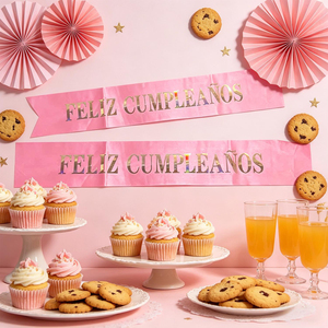 Fascia Rosa 'Buon Compleanno' con Lettere Iridescenti, Elegante Decorazione per Feste, Confezione da 12 Pezzi - Product Image 4