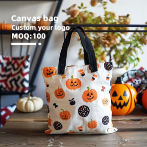Bolsas de Mano de Lona de Algodón Plegables con Logotipo Personalizable Reutilizables de Moda para Halloween - Product Image 6