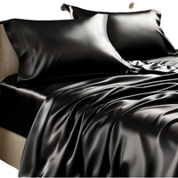Parure de lit en satin de luxe, taille Queen, draps noirs doux et soyeux, drap-housse à poche profonde, satin tissé, couvre-lit élégant