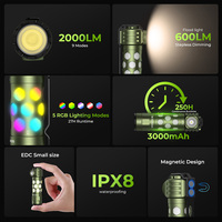 Lampe torche EDC Wurkkos K1 verte 2000LM rechargeable USB-C étanche IPX8 avec aimant latéral 3-en-1 Spot/Flood RGB pour le camping et le travail