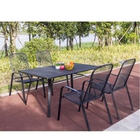 Chaise de salle à manger d'extérieur à cadre en acier pour table de patio extérieur, cadre en métal, revêtement en poudre noir tous temps, filet de fer en maille métallique