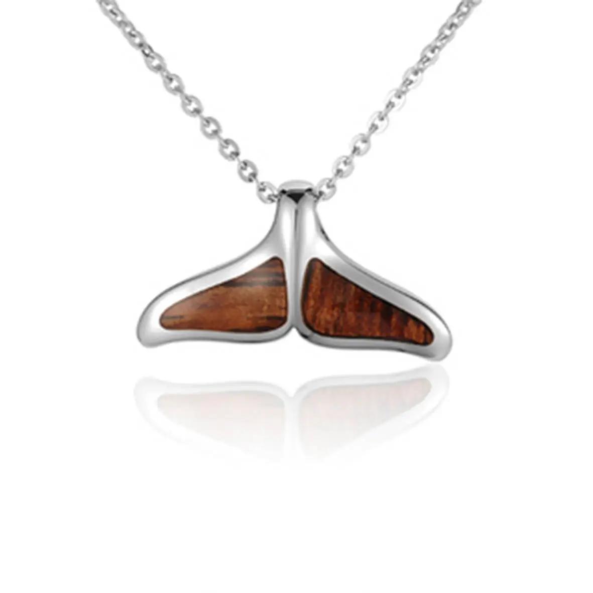 925 Sterling Silver Jewelry Hawaiian Koa Wood Whale Tail Pendant with Necklace