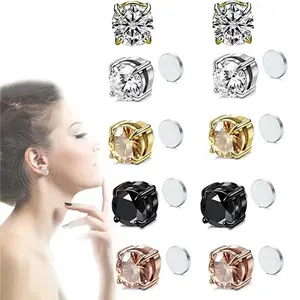 En gros 2023 Personnalisé Non Percé Zircon Clip Sur Boucle D'oreille Magnétique Clip D'oreille En Acier Inoxydable Aimant Rond Diamant Boucles D'oreilles