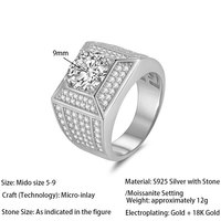 Bague de luxe pour homme, style européen et américain, en argent sterling 925 avec moissanite VVS 3 carats, certifiée GRA, vente en gros directe usine