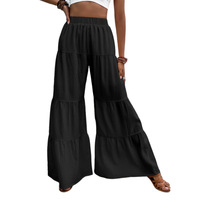 Nouveau pantalon plissé taille élastique style européen et américain 2026 pour femme, coupe ample, taille haute, couleur unie, longueur mollet, printemps