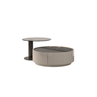 Ensemble de table basse ronde moderne en MDF avec plateau en verre brillant, table de salon, meubles gain de place pour les petites maisons