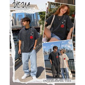 FOXA Mens Oversized T-Shirt Acid Wash Cotton Graphic Print Casual Streetwear Short Sleeve Breathable Jersey (S-2XL) - Product Image 5