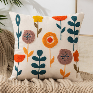 New Cotton <strong>Fabric</strong> Headboard Sofa Home Decoration Pillow Cover Embroidered Flower Cushion Woven Technique Square for Bed Couch - Product Image 1