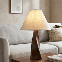 Lampe de chevet moderne en bois massif avec base en spirale en noyer, style mid-century, abat-jour en tissu, pour la décoration de bureau