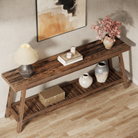Table console en bois massif de 70,9 pouces pour l'entrée, 2 niveaux, étroite et longue, derrière le canapé