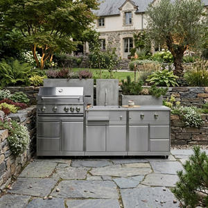 Nouvelle cuisine extérieure modulaire en acier inoxydable SS304, design moderne antirouille, îlot barbecue avec <span class=keywords><strong>mini</strong></span>-réfrigérateur en verre pour terrasse - Product Image 1