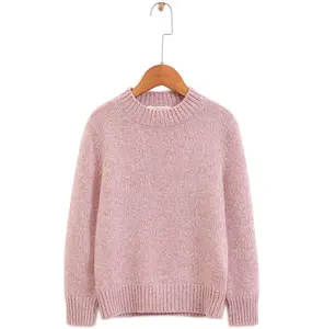 Женский кашемировый вязаный розовый свитер с круглым вырезом