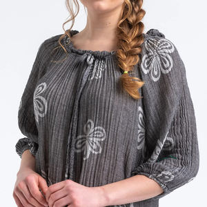 New beach print oversized round neck long-sleeved breathable casual <b>dress</b> custom 100% soft Cotton Maxi <b>Dress</b> - Product Image 6