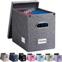Caja Organizadora de Archivos de Lino Rectangular Plegable Premium, Paquete de 1, Contenedor de Almacenamiento Portátil con Asa y Tapa, 20-35L, Almacenamiento de Documentos de Oficina