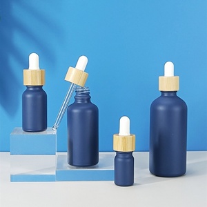 Custom Navy Blue Cosmetic Essential Oil Bottle10ml 20ml 30ml 50ml 100ml Glass Serum Dropper <b>Bottle</b> With Bamboo Cap Ring - Product Image 4