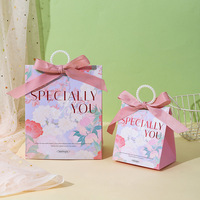 Sac en papier pour petites entreprises, boîte cadeau de mariage pour bonbons, motifs floraux colorés printemps-été avec nœuds raffinés