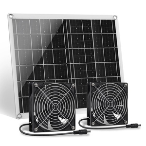 Kit de ventilateur solaire 120mm 15W Panneau solaire avec 2 ventilateurs étanches et câble de 13 pieds pour serres Produit écologique - Product Image 1