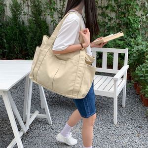 Korean Style Casual Solid Color Women <b>Tote</b> Cloth Bag Simple Large Capacity Versatile Ladies' Single Shoulder <b>Canvas</b> Bag - Product Image 3