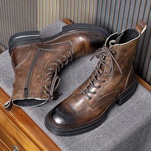 Botas de trabajo para hombre para invierno y otoño, de cuero genuino, de caña alta, botas de cuero de alta calidad. - Product Image 4