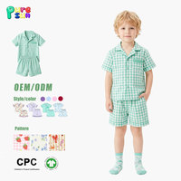 Pyjamas pour enfants à manches courtes personnalisés Puresun, 100% coton, ensembles de vêtements de nuit pour enfants à col, imprimés, pyjamas à volants pour filles