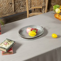 Plateau en fer pour décoration de ferme vintage personnalisé Grand plateau de service rustique ovale en acier galvanisé à base de métal avec poignées en métal