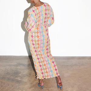 ชุดเดรสผู้หญิงทรงเอแขนสั้นพิมพ์ลายดิจิตอลคอวีเซ็กซี่แฟชั่น - Product Image 4