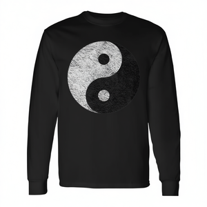 T-shirt a maniche lunghe vintage effetto invecchiato Taoist Yin Yang, nera, taglia unisex per adulti - Product Image 2