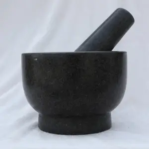 Vente en gros d'épices de cuisine au détail pierre de granit naturel mouture manuelle outil d'ail capsicum 14*10cm mortier pilon
