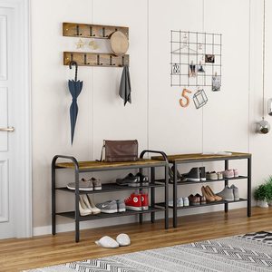 Yuka <b>Shoe</b> Bench With Shelves Retro Color Freestanding Entryway <b>Storage</b> Seatable <b>Shoe</b> Rack For Home Entrance Nordic Style - Product Image 1