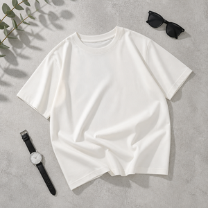 T-shirt blanc surdimensionné pour homme en coton, col rond, manches courtes, décontracté, uni, tricoté, respirant, streetwear - Product Image 4