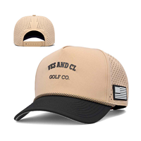 Casquette de baseball imperméable respirante perforée au laser kaki pour homme avec patch drapeau américain pour les sports de plein air