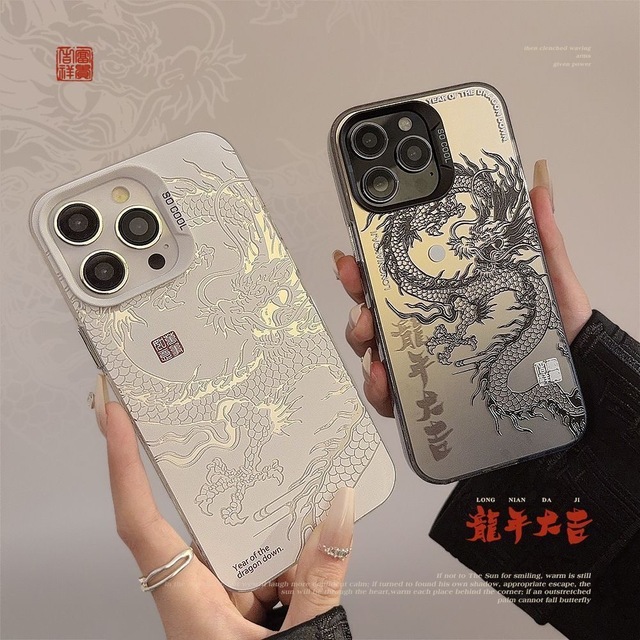 Mobile Phone Case 15/14/13 Pro Max 16 Pro Max Chinese Dragon Design Silver Color PC Material Factory Price Shockproof Sports