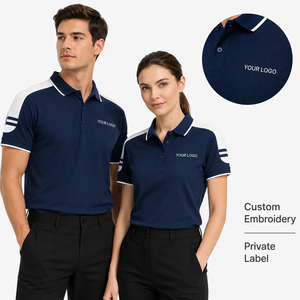 Polo Personalizado con Bordado, Camisa de Uniforme con Logotipo Bordado, Ropa Corporativa Azul Marino, Ropa de Equipo con Contraste en el Hombro, Marca Privada - Product Image 1