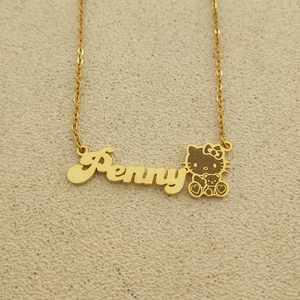 Collana con Ciondolo Personalizzato a Forma di Cartone Animato per Donne e Ragazze, Collane con Iniziali Incise in Acciaio Inossidabile Placcato Oro - Product Image 4
