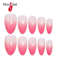 Lot de 32 faux ongles à presser en amande, dégradé rose vif laiteux, en ABS durable, pour nail art DIY des doigts