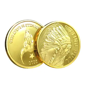 Vender monedas recuerdo moneda personalizada con buen precio chapados en oro 3 ronda indio sentado tema 3 de 3 ronda