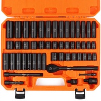 50pcs Set Perkakas Tangan Mekanik untuk Penggemar DIY, Gagang Ratchet Impact 3/8\" Drive CR-V Metrik (8-22mm) SAE (5/16-3/4-Inci) Torx