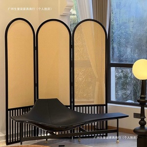 Rattan <b>Screen</b> Folding Room Divider Chinese Style Solid Wood Movable Partition for Living Room Home Entrance - Product Image 1