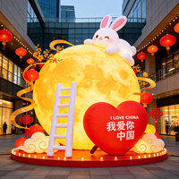 Lapin gonflable géant grimpant sur une échelle de lune avec éclairage LED, résistant à l'eau, installation facile, décoration pour le Festival de la Mi-Automne et les événements en centre commercial