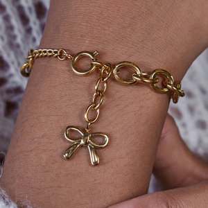 Pearl <b>Bow</b> Pendant Bracelet Gold Chain Women's Jewelry <b>Gift</b> Elegant Design Classic Style - Product Image 4